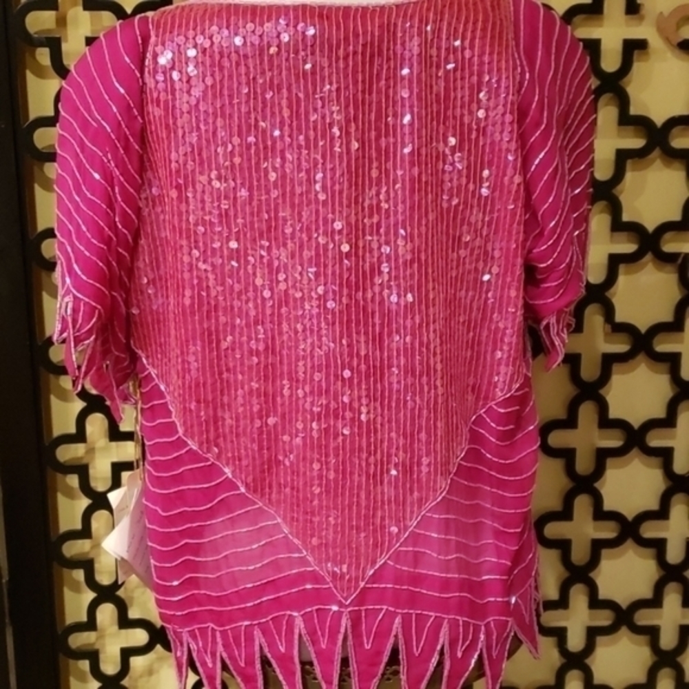 NWT DOMINIQUE 100% SILK VTG PINK SEQUIN BEADED COCKTAIL BLOUSE Size Large - Picture 5 of 8